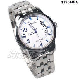 TIVOLINA 簡約數字時刻 線條設計面盤 男錶 日期顯示窗 不銹鋼 白色 MAW3689-B