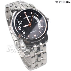 TIVOLINA 簡約數字時刻 線條設計面盤 男錶 日期顯示窗 不銹鋼 黑色 MAW3689KW