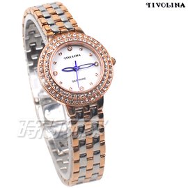 TIVOLINA 優雅來自於精緻 圓形 鑽錶 防水手錶 藍寶石水晶鏡面 女錶 半玫瑰金色 LAT3682-W