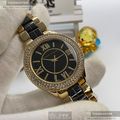 ANNE KLEIN安妮克萊恩女錶,編號AN00553,38mm金色圓形精鋼錶殼,黑色羅馬數字錶面,黑金精鋼錶帶款