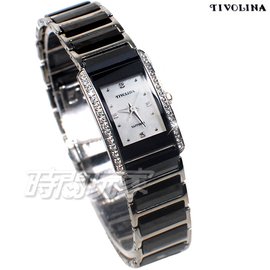 TIVOLINA 閃耀美鑽 方型鑽錶 珍珠螺貝面盤 防水手錶 藍寶石水晶鏡面 女錶 黑色 LKK3621DS