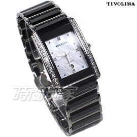 TIVOLINA 閃耀美鑽 方型鑽錶 珍珠螺貝面盤 防水手錶 藍寶石水晶鏡面 男錶 黑色 MKK3621DS
