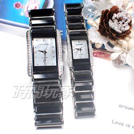TIVOLINA 閃耀美鑽 方型鑽錶 珍珠螺貝面盤 防水手錶 藍寶石水晶鏡面 對錶 黑色 MKK3621DS+LKK3621DS
