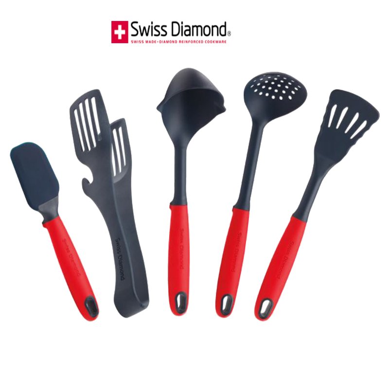 瑞士 Swiss Diamond 鍋鏟+料理夾+漏勺+湯勺+攪拌匙 廚房工具 5入