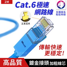 【2米】 CAT6 六類極速傳輸網路線 RJ45 網路線 十字骨架 Cat.6 四對八芯雙絞線 鍍金針腳 網路線材