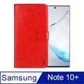 IN7 瘋馬紋 Samsung Note 10+ (6.8吋) 錢包式 磁扣側掀PU皮套 吊飾孔 手機皮套保護殼-紅色