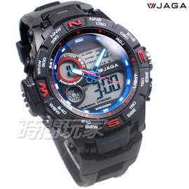 JAGA 捷卡 大錶框 潮男 休閒多功能 夜間冷光照明 運動錶 運動電子錶 AD1173-AE(黑藍)