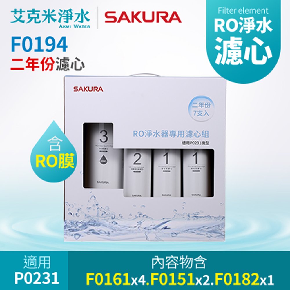 【SAKURA 櫻花】F0194 RO淨水器專用濾心7支入(P0231二年份)