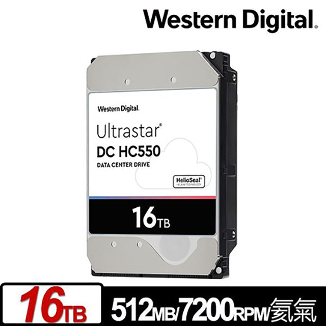 WD 威騰 Ultrastar DC HC550 16TB 3.5吋 企業級硬碟 7200轉 512MB快取 WUH721816ALE6L4 /紐頓e世界