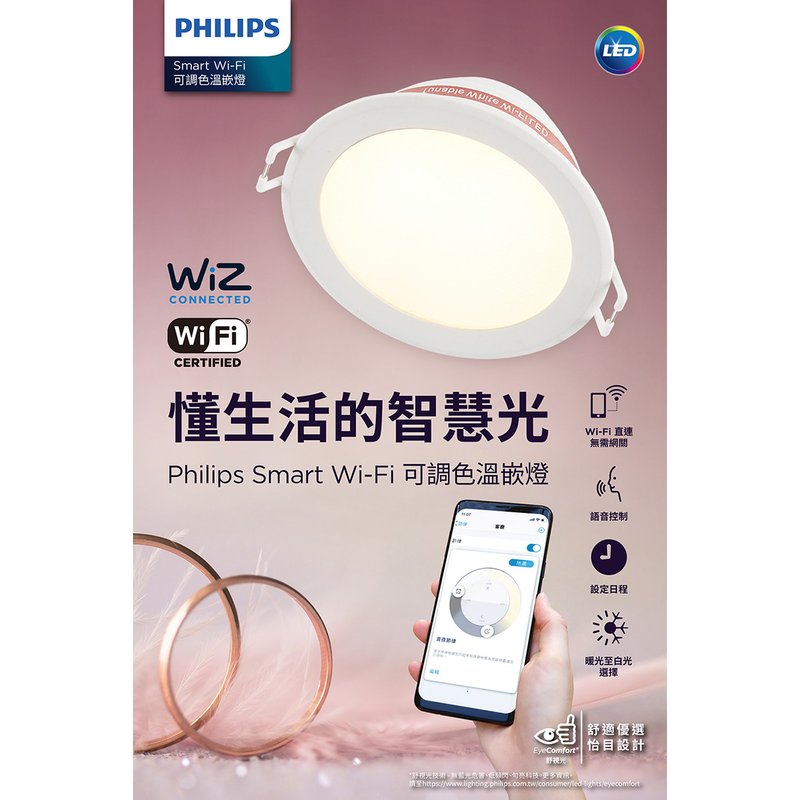 Philips 飛利浦 Wi-Fi WiZ 智慧照明 可調色溫嵌燈 PH-40003_奇恩舖子