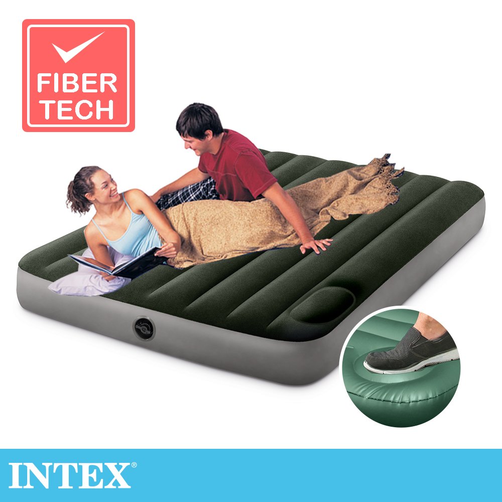 【INTEX】經典雙人充氣床墊(fiber-tech)-內建腳踏幫浦-寬137cm 15020340(64762)