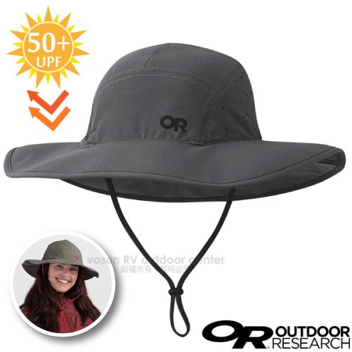 【美國 Outdoor Research】Equinox Sun Hat 超輕防曬抗UV透氣可調大盤帽(UPF 50+.透氣孔設計.附帽繩)登山健行圓盤帽/279909 炭灰