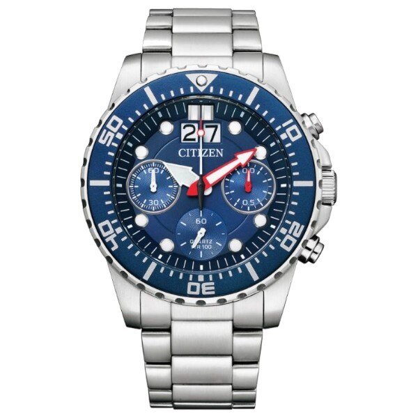 citizen 星辰 ai 7001 81 l 經典時尚三眼碼表計時腕錶 藍面 43 mm