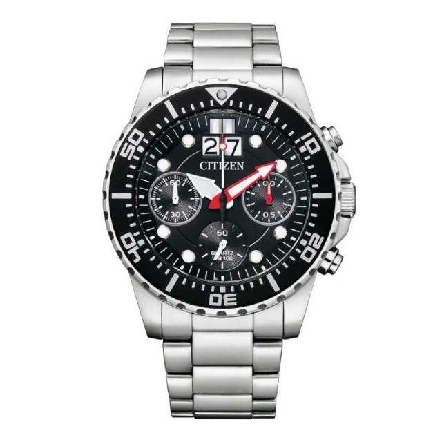 CITIZEN 星辰 AI7000-83E 經典時尚三眼碼表計時腕錶/黑面 43mm