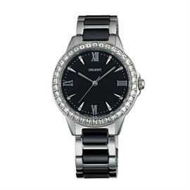 ORIENT 東方錶 DRESS系列 FQC11003B 時尚晶鑽羅馬數字石英錶 陶瓷鋼帶款 黑色 34mm