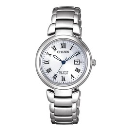 CITIZEN 星辰錶 EW2500-88B LADY'S系列 光動能鈦金屬藍寶石鏡面腕錶 /白面 29mm