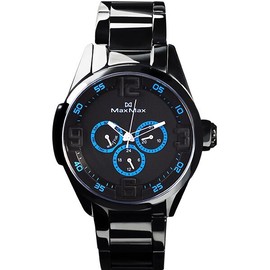 Max Max MAS7005-2 陶瓷三眼酷炫腕錶 - 黑藍 44mm