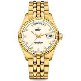 TITONI 瑞士梅花錶 宇宙系列 797G-541 鍍金紳士至尊腕錶 / 淡黃 40mm