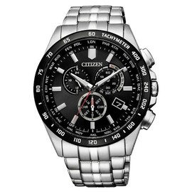 CITIZEN 星辰錶 CB5874-90E Gent's時尚男錶 光動能電波三眼腕錶/ 黑x銀 43mm
