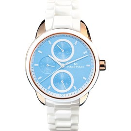 Max Max MAS7003S-11 時尚三眼白陶瓷腕錶 / 藍面 37mm