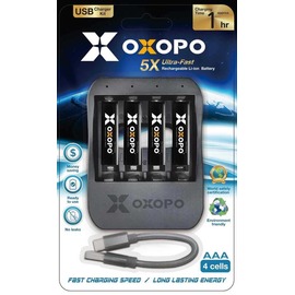 OXOPO AA三號 快充鋰電池 快充鋰電池(3號x4入)+鋰電池4埠充電器 4號電池 強強滾