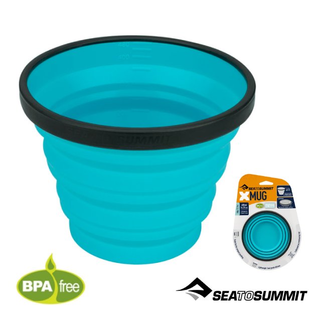 【澳洲 Sea To Summit】食品級矽膠 X-摺疊杯(大).口袋杯/耐熱 -20~180°C/可摺疊收納.體積小且耐用.可作為測量杯使用_STSAXMUGPB 洋藍