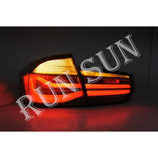 ●○RUN SUN 車燈,車材○● 全新 BMW 寶馬 F30 升級LCI樣式 LED光柱 燻黑紅導光 尾燈 跑馬方向燈