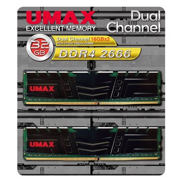 UMAX 桌上型記憶體 DDR4 2666 雙通道 32GB(16G*2) 含散熱片 ( DDR4 2666 32GB(16G*2) 1024*8 H )