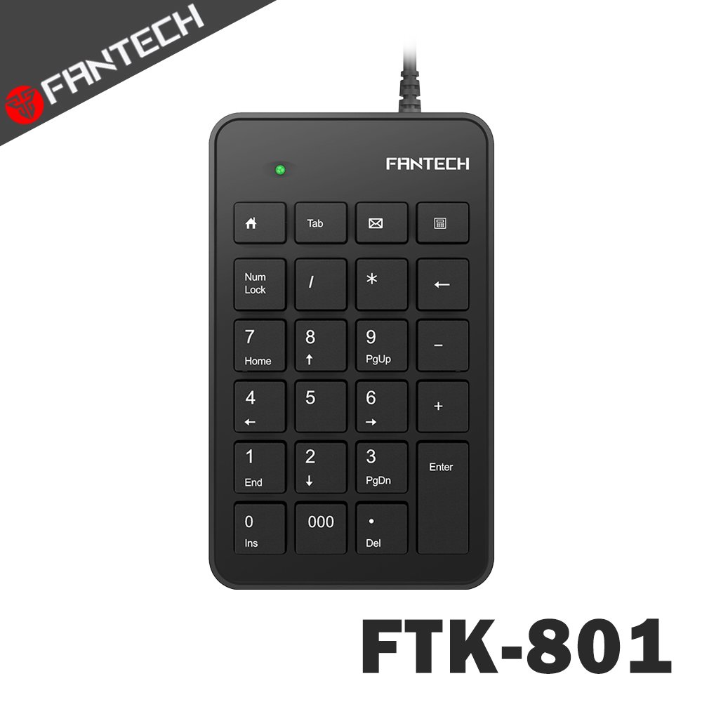 yardiX代理【FANTECH FTK-801 輕薄型USB數字鍵盤】巧克力按鍵結構/標準23鍵/4個多媒體按鍵