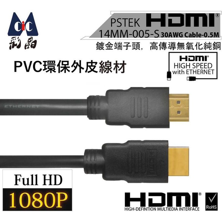 HDMI1.4版 30AWG Cable- 0.5M 4k 2k 影音線材