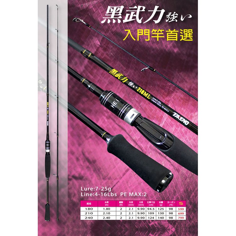 ◎百有釣具◎太平洋 takeno 黑武力 並繼路亞竿 規格 180 ml 入門竿首選