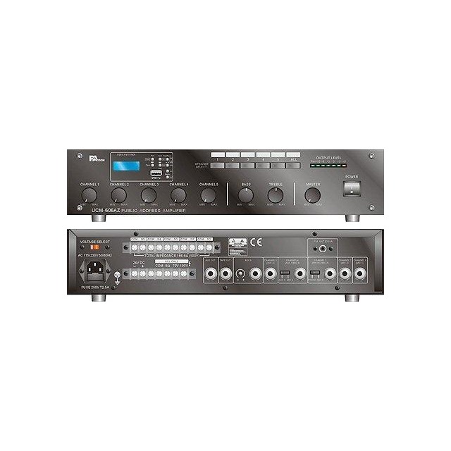 【昌明視聽】PA TECH UCM-606AZ 專業級廣播系統擴大機 USB MP3 FM 收音 5分區切換播音