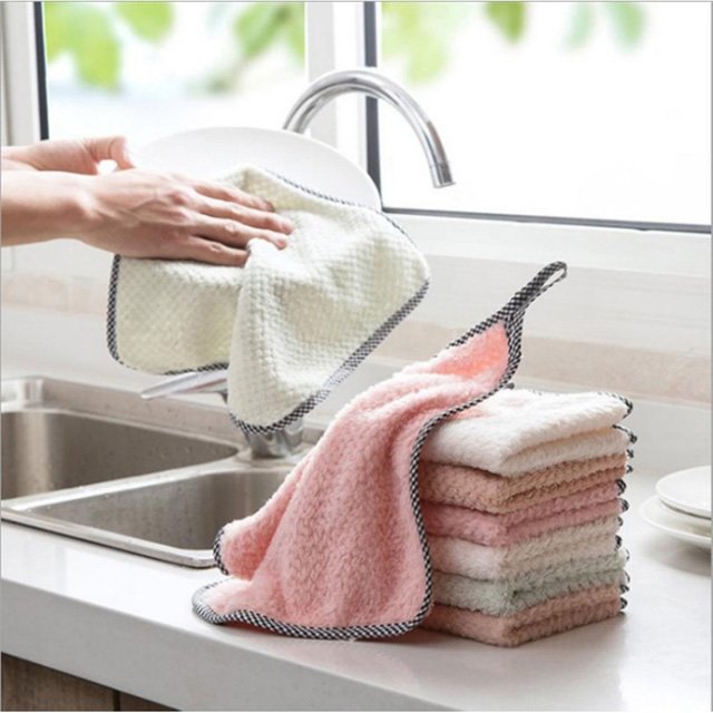 PS Mall 擦手巾 洗碗布 廚房清潔 可掛式 吸水 菠蘿紋 珊瑚絨抹布【J2413】