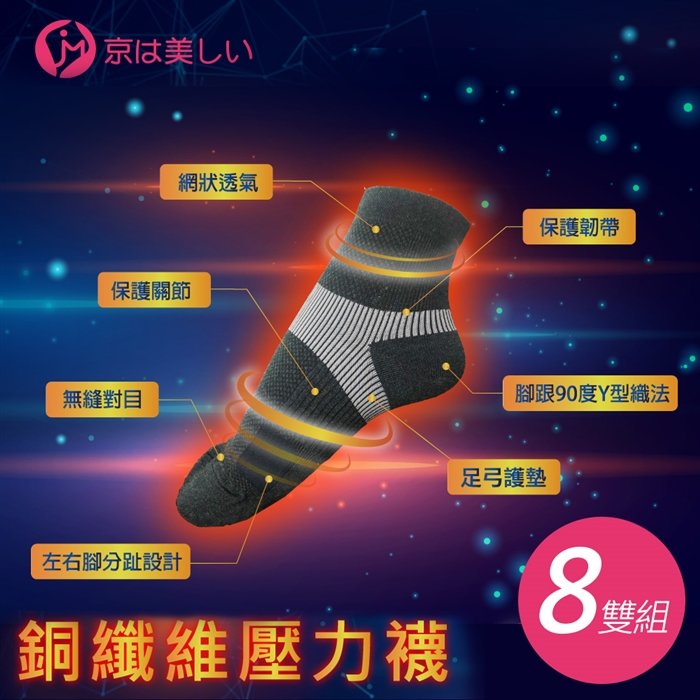 【武力鞋襪】京美 能量銅纖維壓力襪-8雙組