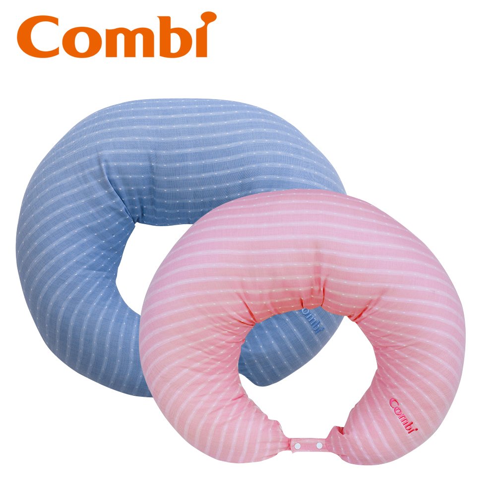 【安可市集】COMBI 輕柔感-和風紗多功能哺乳靠墊(藍/粉) 2色可選 月亮枕