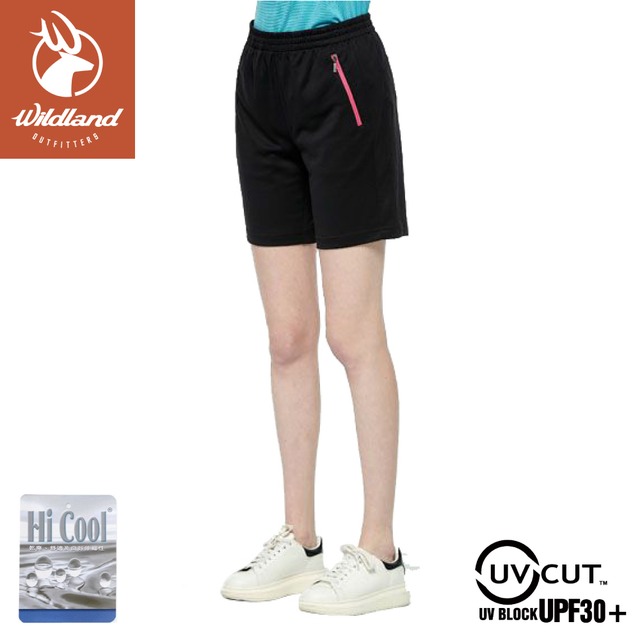 【Wildland 荒野 女 透氣抗UV排汗短褲《黑》】W1679/透氣機能褲/休閒褲/運動褲/防曬/吸濕排汗