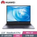 HUAWEI Matebook X Pro 深空灰(i7-10510U/16G/1TB SSD/MX250 2G/13.9吋 3K觸控螢幕)