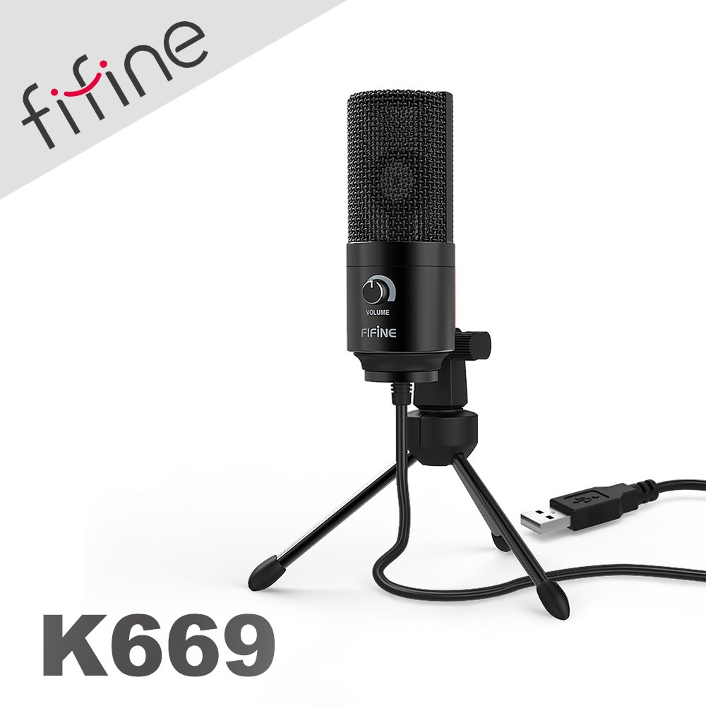 HowHear代理【FIFINE K669 USB心型指向電容式麥克風(黑色)】心型指向/USB隨插即用/YouTuber/錄音/直播/線上會議/教學/遊戲/PS4