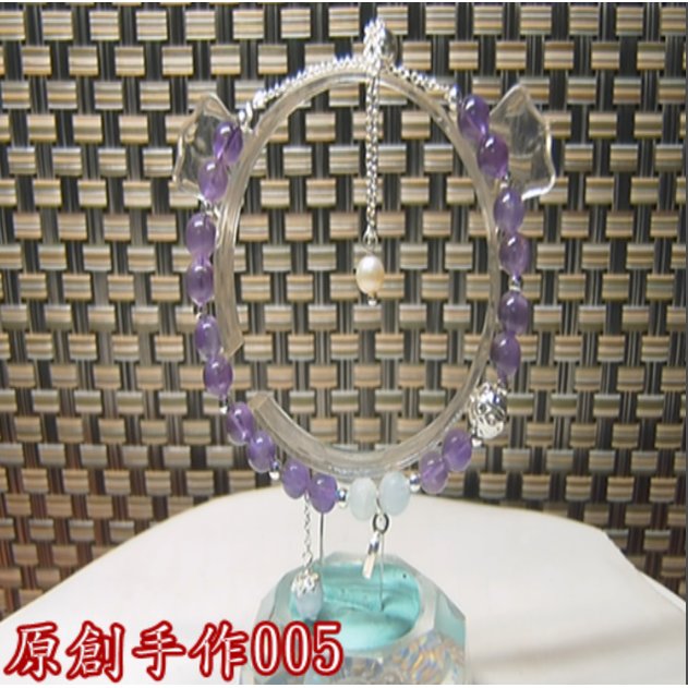 漁滿豐工藝品=原創手作#005紫水晶x6海藍寶x6m珠拉鏈式純手工設計款個性化女手鍊特價$69元!