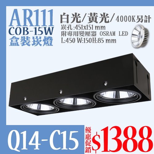 【阿倫燈具】(PQ14-C15) LED 15W盒裝崁燈 無框 隱藏式 可調角度 可調光 另有12W
