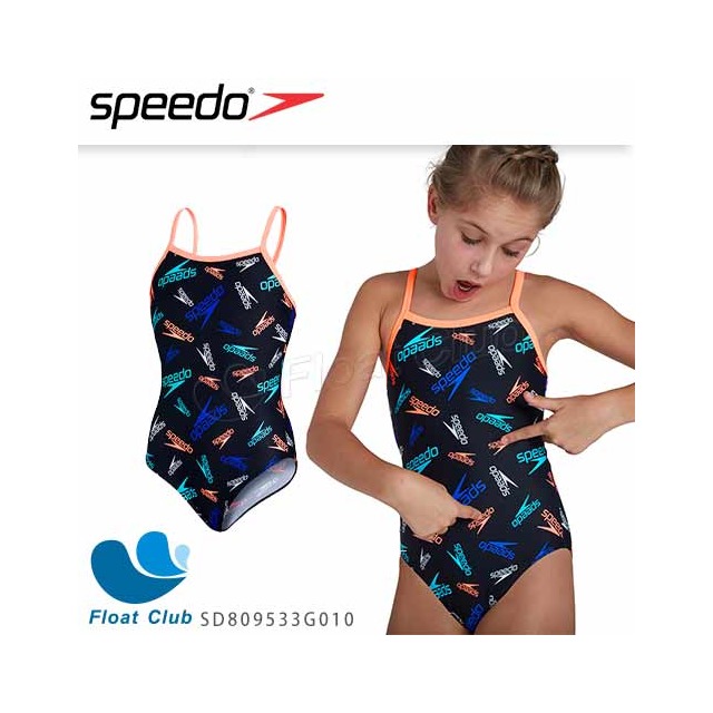 【SPEEDO】女孩 運動連身泳裝 Boom Logo 黑粉紅 SD809533G010 原價1680元