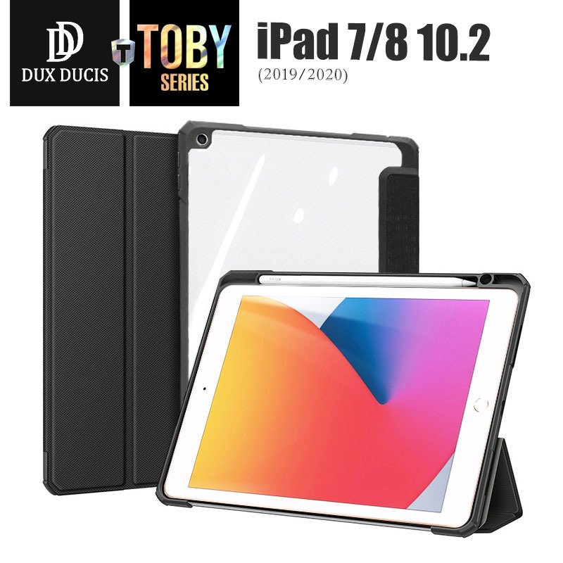 DD蘋果平板皮套 TOBY系列 iPad 7/8/9代 10.2吋(2019-2021)三折透明背蓋防摔保護殼 帶筆槽不含筆