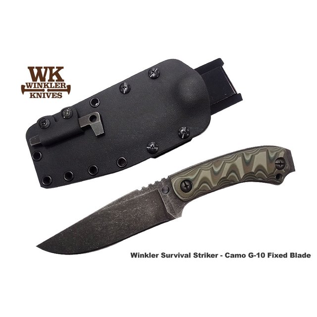 Winkler Knives II Survival Striker黑刃雕刻迷彩G10柄直刀(柄內附起火棉與打火棒) - WK SURVIVAL STRIKER-SCULPTED C