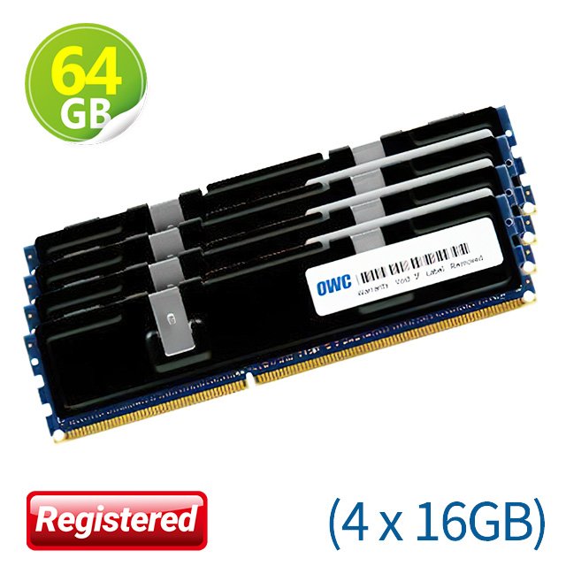 64GB (16GB x4) OWC Memory PC3-10600 DDR3 ECC-REG 1333MHz Mac Pro 2009年初~2012年中