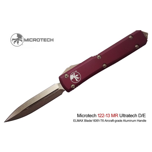 Microtech Ultratech D/E 銅石洗平刃梅洛紅鋁柄彈簧刀(ELMAX鋼) - #MT 122-13 MR
