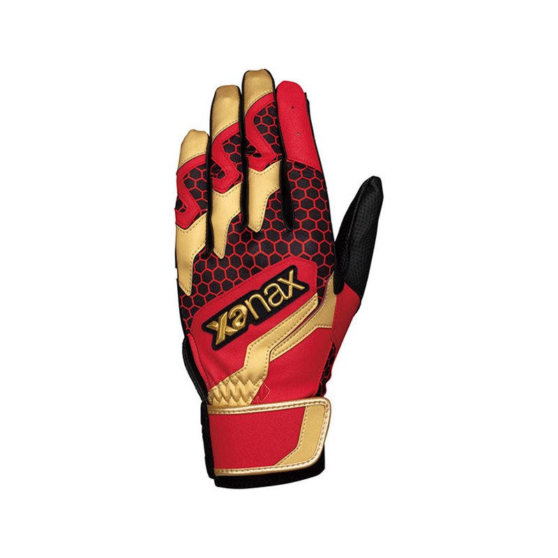 「野球魂」--日本「XANAX」合成皮革打擊手套（BBG102，2307紅×金色）雙手用