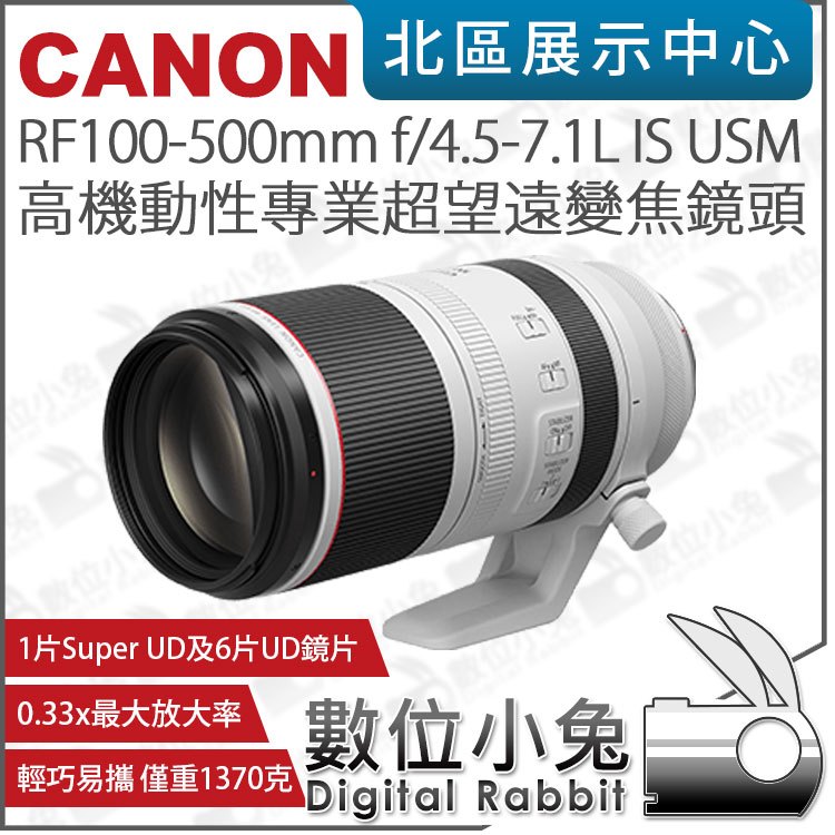 數位小兔【CANON RF100-500mm f/4.5-7.1L IS USM 高機動性專業超望遠變焦鏡頭】公司貨