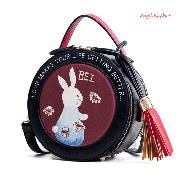 手提包-高質感兔兔印花萌萌小圓包斜背包 (SBA0372) AngelNaNa
