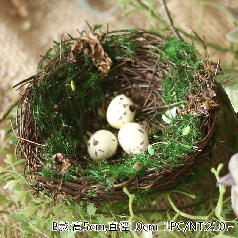 法式鄉村風 復古藤編鳥窩擺飾 編織仿真青苔鳥巢掛飾 園藝花店民宿佈置品 草編小鳥窩模型 花園庭院裝飾 多肉植物花器 空氣鳳梨小花架 B款