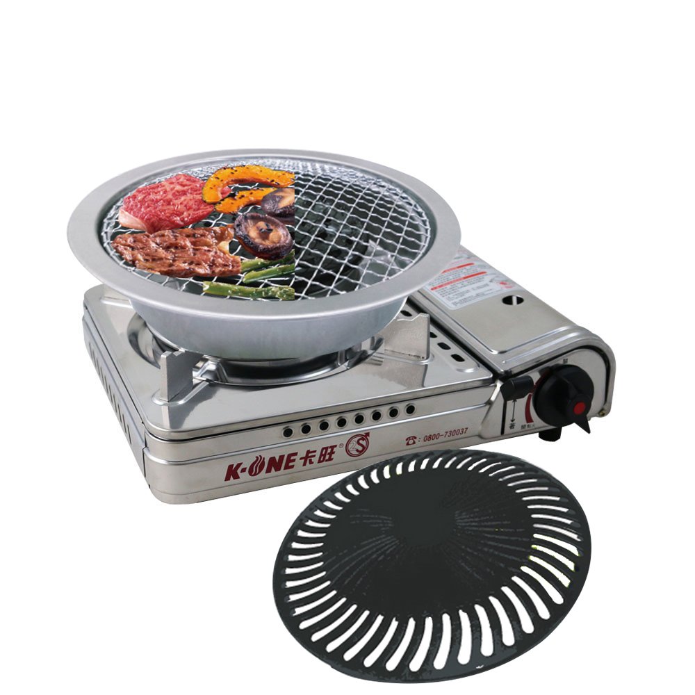 卡旺-不鏽鋼雙安全卡式爐+兩用燒烤盤(K1-A003SD+888)
